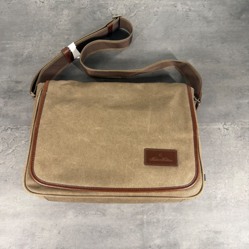 Brooks Brothers Messenger Briefcase Bag Brown Waxed Canvas Satchel Laptop Bag